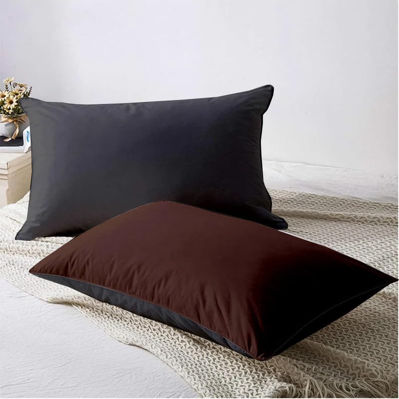 ARLinen Soft Pillow for Sleeping - Micro Fiber Filled Chocolate and Dark Grey Cotton Pillow Takiya Combo Set of 2 for Bed Room - 16x24 Inch Size Pillow Set of 2 for Sleeping