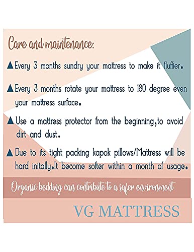 VG Mattress Organic Kapok Semal Silk Cotton Ilavam Panju Queen Size Mattress (Size: 6 x 5 ft /72 x 60 x 4 Inch) Multicolour.