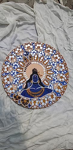 Unique Wants Lippan Art Wall Hanging Home Decoration in Circle with Mirror Work Adiyogi (Engineered Wood, Acrylic)