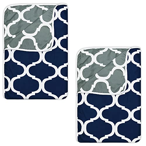 Divine Casa Microfiber All-Weather 120 GSM Printed Lightweight Reversible Design Set of 2 Single Bed AC Dohar Blanket - (Dark Blue and Grey, 140 x 210 CM)