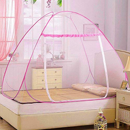 Kuber Industries Foldable Nylon Single Bed Mosquito Net for Protect Mosquitoes, Flies and Other Insects, 6.5 x 4 Ft. (Pink)-46KM0464, Standard