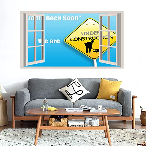 GADGETS WRAP Printed Wall Decal Sticker Fake Window Style Decal (90cm x 50cm) - Under Construction