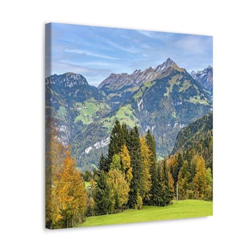 GADGETS WRAP Canvas Gallery Wrap Framed for Home Office Studio Living Room Decoration (17x17inch) - Snow Covered Mountains Landscape