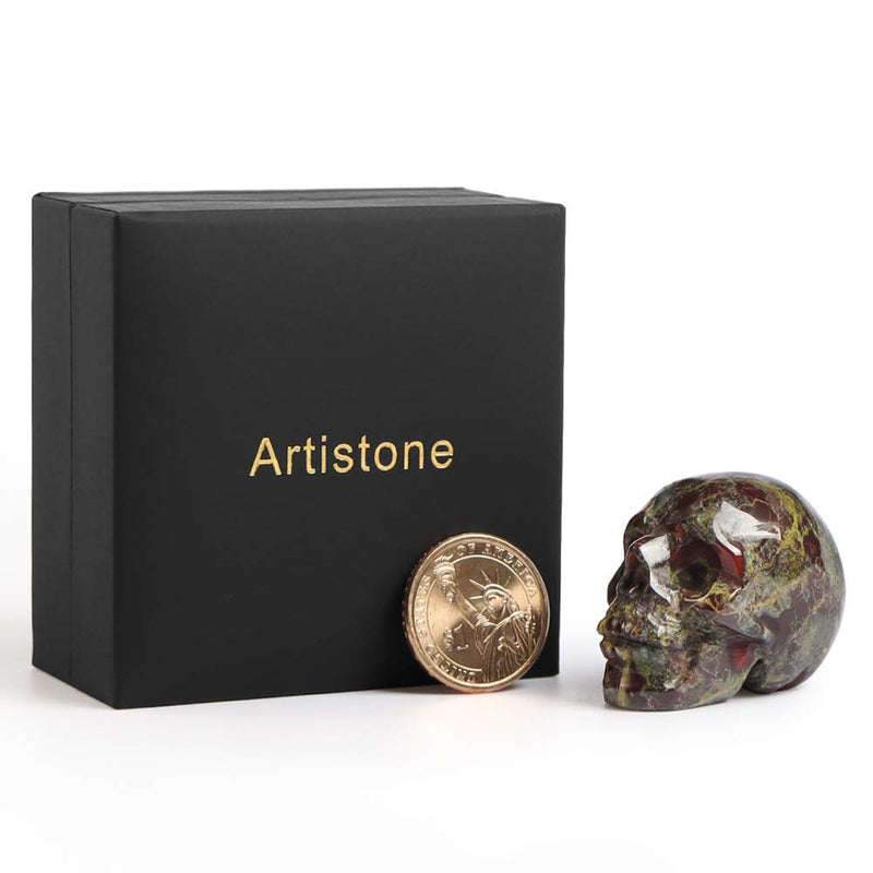 Artistone 2.0" Dragon Blood Skull, Hand Carved Gemstone Fine Art Sculpture, Reiki Healing Stone Statue，Attract All The Aura Around