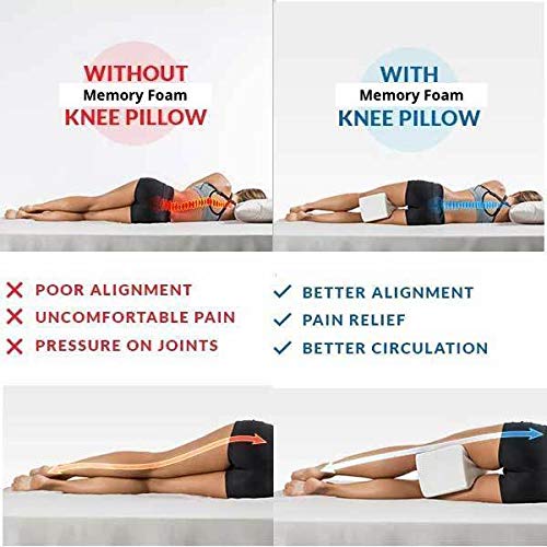 Orthopedic Memory Foam Knee Pain Pillow for Sciatica Relief,Back Pain,Leg Pain, Pregnancy,Hip and Joint Pain Knee Pain Pillow With Removable Leg Strap With pillow cover Jersey Cotton(9.5"L x 8"W x4"H)