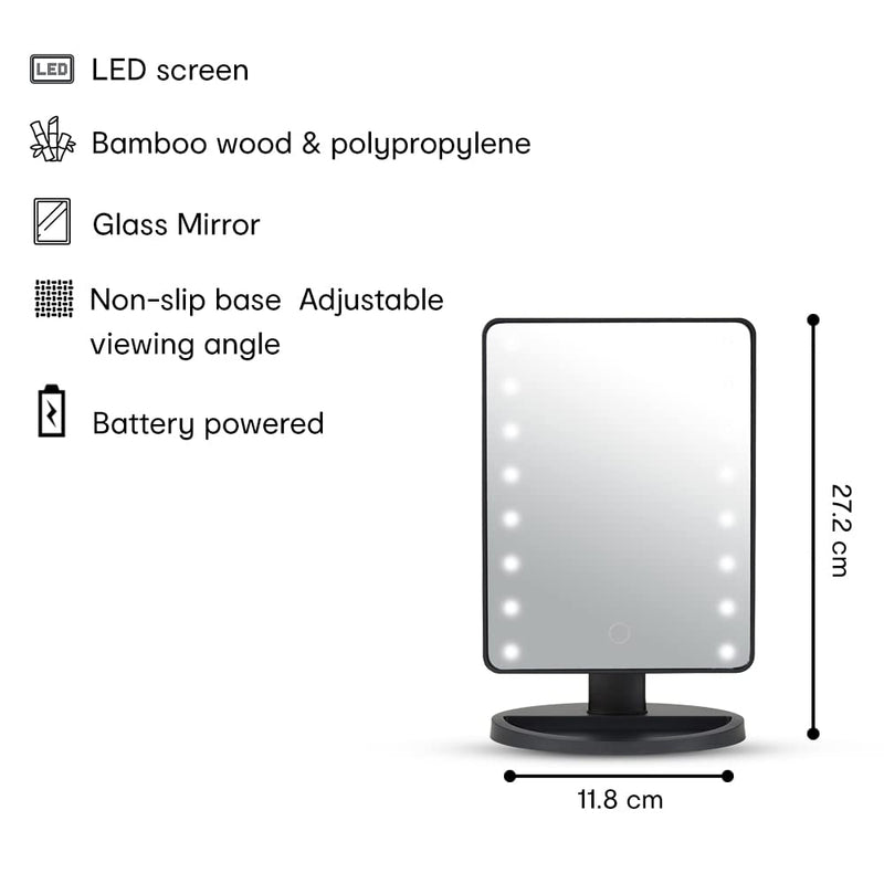 Anko LED Mirror/Black LED Mirror/Stylish and Classy Acrylonitrile butadiene styrene (Bottom Base and Plastic Frame), Glass (Mirror)