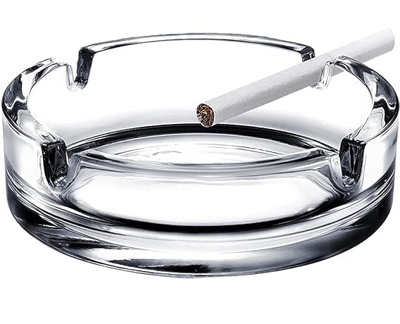 P S ASSOCIATES Glass Classic Crystal Quality Cigar Cigarette Ashtray Round Tabletop for Home Office Indoor Outdoor Home Decor