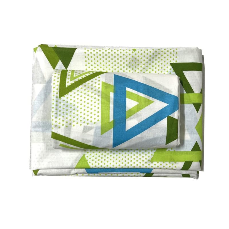 Bhoomi Impex Cotton Flat Bed Sheets with Pillow Cover Cotton Bedsheet - Double_Geometric Print (Lime & Teal)