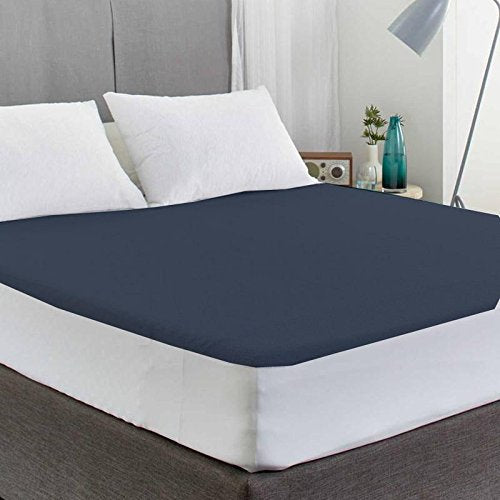 Jaipur Linen Double Bed Microfibre Mattress Padding/Topper with Waterproof and DustProof Mattress Cover/Mattress Protector for 5 Star Hotel Feel- Dark Blue-72 Inch X 72 Inch