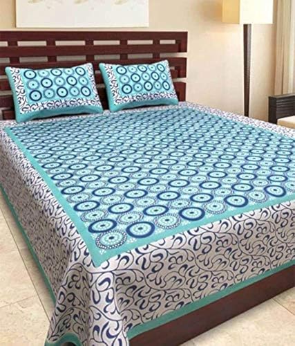 BedZone 100% Cotton Rajasthani Tradition King Size Double Floral Bedsheet with 2 Pillow Cover(Green)