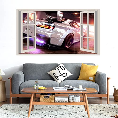 GADGETS WRAP Printed Wall Decal Sticker Fake Window Style Decal (90cm x 50cm) - Fast Car