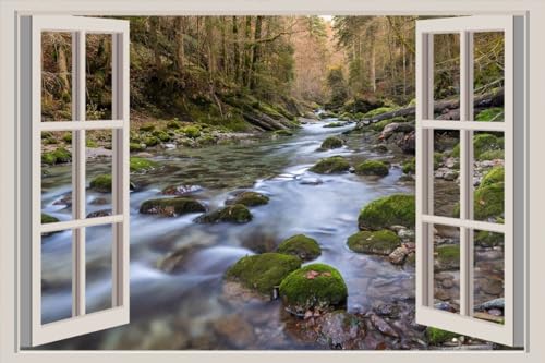 JVERF - JZZA35612 Rocks Stream Brook Trees Bach| Self-Adhesive Open Window Wall Sticker