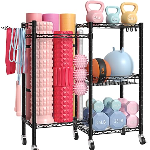 Yoga Mat Storage Rack, 350 LB Load Dumbbell Rack, Height Adjustable Home Gym Storage Weight Rack for Dumbbells Kettlebells Yoga Mat Yoga Ball