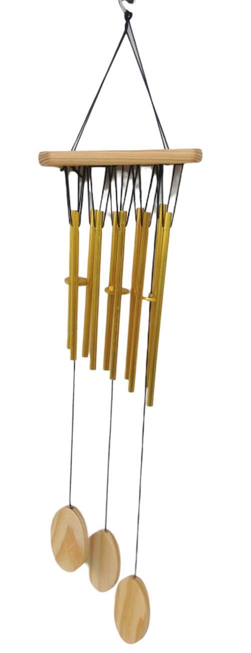 Tej Gifts - Feng Shui Metal Wind Chime 10 Golden Pipes rods Solid Tubes for Positive Energy