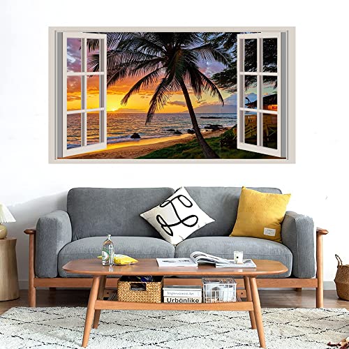 GADGETS WRAP Printed Wall Decal Sticker Fake Window Style Decal (90cm x 50cm) - Hawaii Beach