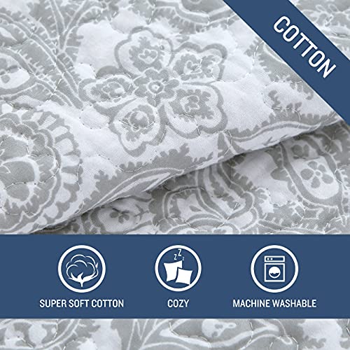 Tommy Bahama Island Memory Collection Quilt Set 100% Cotton, Reversible & Lightweight, Prewashed for Added Softness, King, Pelican Gray