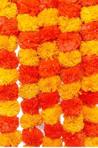 Generic Artificial Marigold Fluffy Flowers Garlands for Decoration - Pack of 20 (Yellow & Dark Orange)