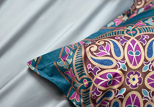 King, Teal : Damask Medallion Luxury Duvet Quilt Cover Boho Paisley Print Bedding Set 400 Thread Count Egyptian Cotton Sateen Vibrant Bohemian Pattern (King, Teal)