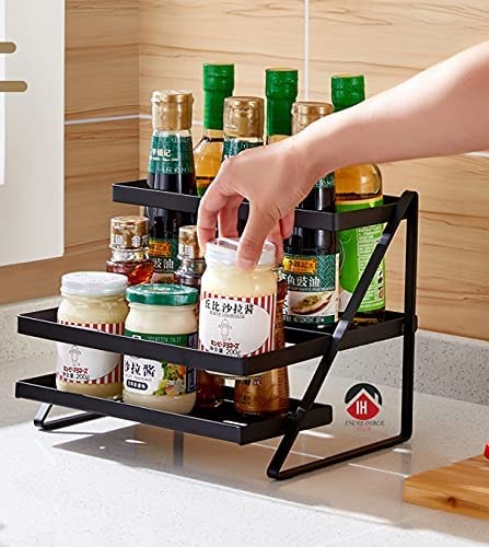 PREDELLA Kitchen Racks/ 2 Step Shelf Freestanding Step Racks/Shelves/Holder/Stand/Countertop Spice Rack/Kitchen Organizer Metal Bottle/Bartan Rack -Black, Accent Shelf