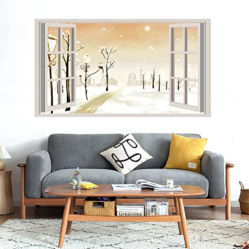 GADGETS WRAP Printed Wall Decal Sticker Fake Window Style Decal (90cm x 50cm) - Winter Walk