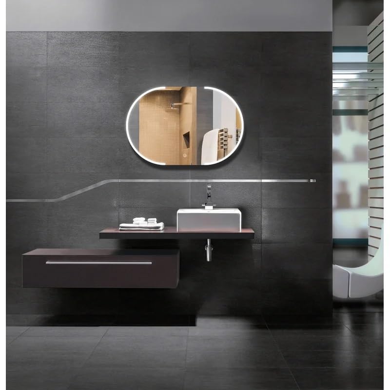 Artessa Designer Backlit Oblong LED Mirror with Defogger, Dimmer, 3-Colour Option for Bathroom (45 x 100 CM)