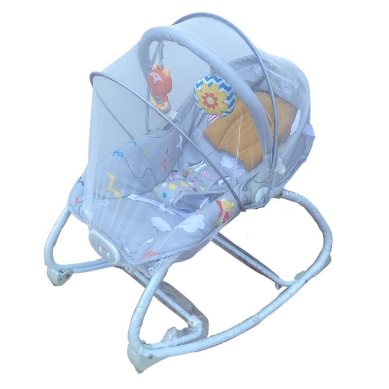 INFANTSO Baby Rocker Portable with Free Mosquito Net & Calming Vibrations & Musical Toy (03-Grey)