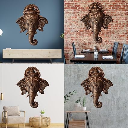 Shawshank Ganesha Face Mural Wall Hanging Mural Showpiece for Home Entrance Decor, Office, Study Room - Idol Statue Lord Ganesha face Wall Mount