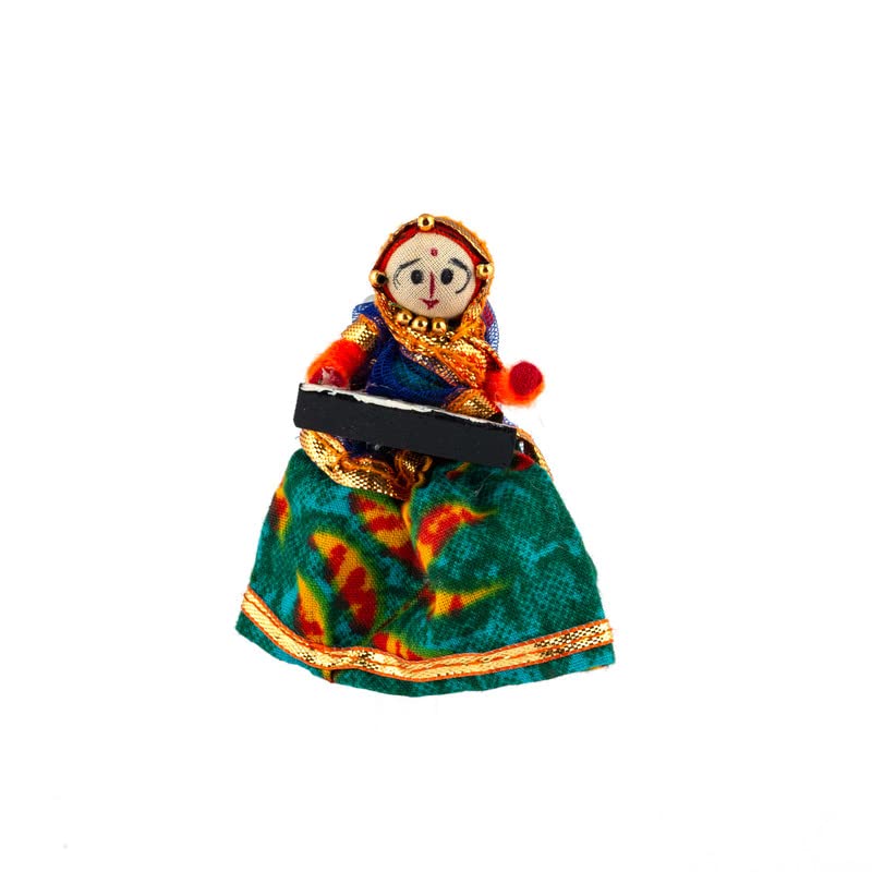 JH Gallery Traditional Rajasthani Handmade Decorative Puppet Doll Fridge Magnet (Set of 5) (Female Dolls)