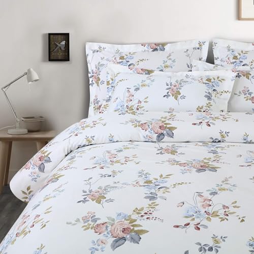 Malako Sion White Floral King Size Bedsheet with 2 Pillow Covers