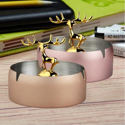 Ashtray,Moose Ashtray, Stainless Steel Home Ash Tray Set for Cigarettes, Cool Ashtray for Outside and Indoor Use, X-Large, Set of 2 - Pink/Beige