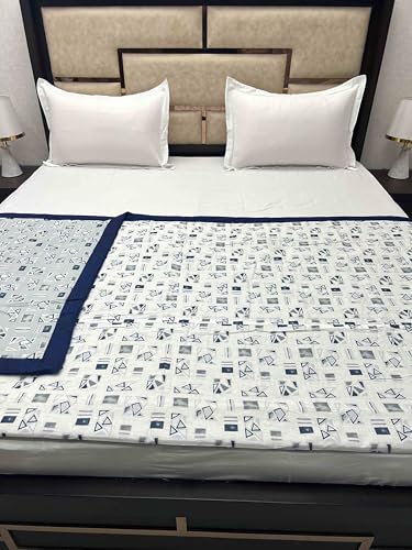 Pure Decor Silken Collection 100% Pure Cotton Double Bed King Size Dohar (87"X95") PD 3957 - Geometric, Blue