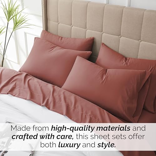 Queen, Terra Cotta (Marsala) : Southshore Essentials - 6 Piece Brushed Microfiber Sheet Set, Queen Size, Marsala