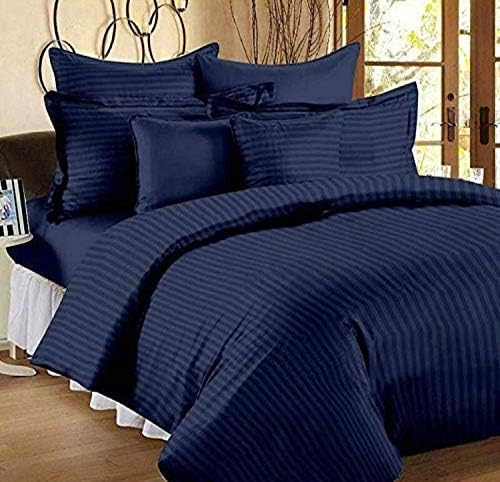 Cool Dealzz Linen 100% Cotton 300tc King Size Blue Colour Stripe Double Bed bedsheet with 2 Pillow Cover,Size:95x95 King Size Bed