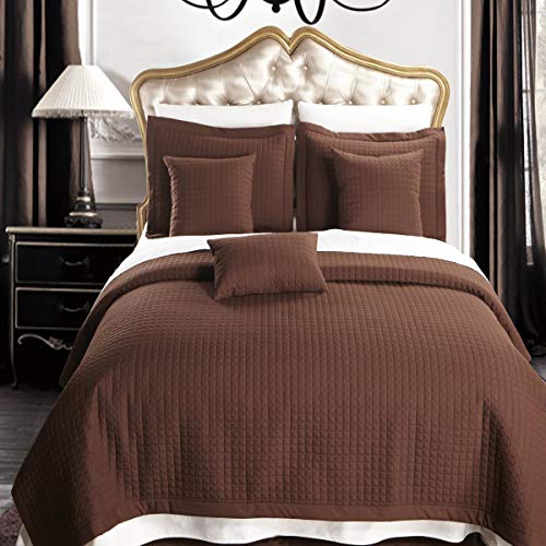 sheetsnthings Luxury Checkered Quilted Wrinkle Free Microfiber Multi-Piece Coverlets Set (Chocolate, Twin/Twin XL)