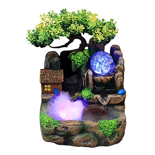 CALANDIS® Creative Waterfall Fountain Rockery Led Lights Indoor Meditation with Fog