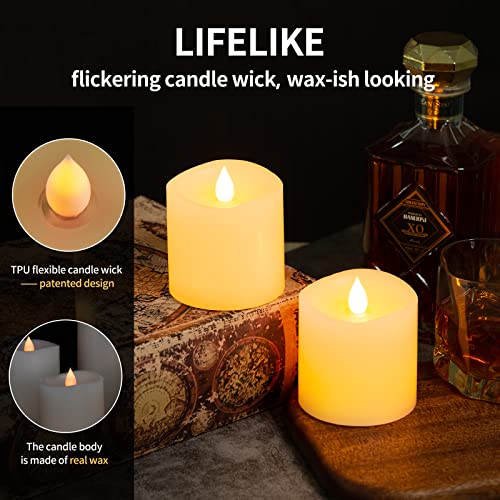 ASLDOIWEH 3x3 Flickering Flameless Candles Set of 2, 2AA Battery Life 600 Hours Battery Candles Flickering with Timer,3 inch Flameless Candles with Remote for Party/Wedding,Ivory