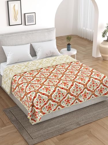 Salona Bichona Floral Orange Cotton Flannel Double Dohar.