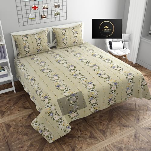 D IMPORTS Presents Flat bedheets in Super Soft Summer Love Glace Cotton Fabrics and Beautiful Prints for Super Queen Size beds (90 * 100) (Green Olive)