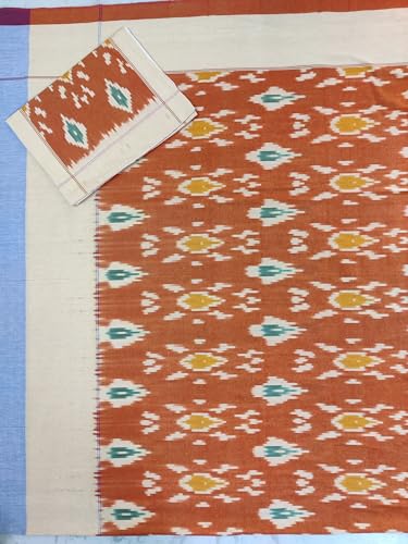 Pochampally Handloom Ikkat Pure Cotton Double Bedsheet with Matching Pillow Covers - Copper Red King Size, VIDB097