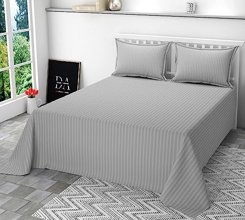 Cool Dealzz 400 TC Cotton Double Bed Bedsheet with 2 Pillow Covers - Striped, King Size, Light Grey (90X100 bedsheet 17x27 Pillow Cover)