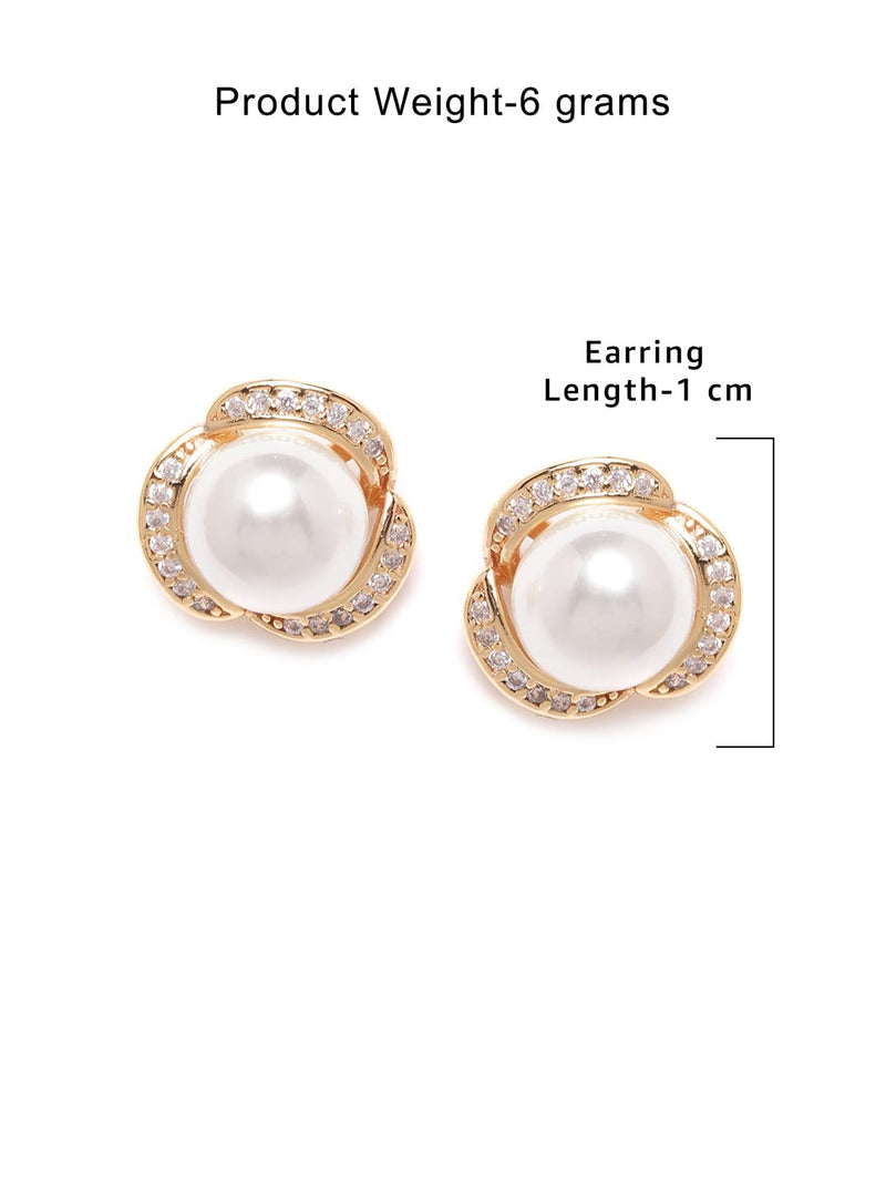 Zaveri Pearls Splendid Gold Tone Shimmering Cubic Zirconia & Pearl Stud Earring For Women-ZPFK9471