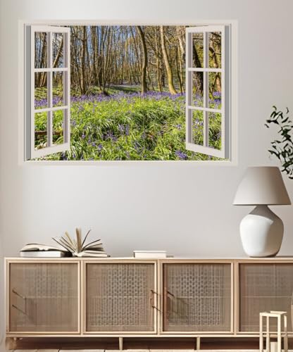 JVERF - JZZA28792 Spring Bluebells Trees Grass| Self-Adhesive Open Window Wall Sticker