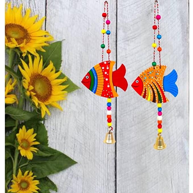 AADYA CREATION : Fish Hanging Rajasthani Traditional Handmade Hand-Painted Decoration Wind Chimes.