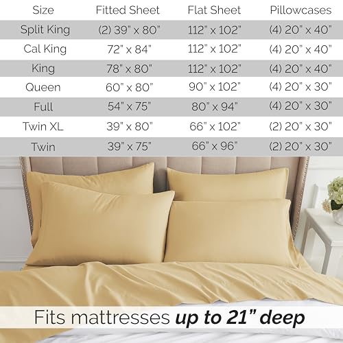 Twin, Gold : Southshore Fine Linens - 6 Piece - 21 Inch - Extra Deep Pocket Sheet Set (Twin, Gold)