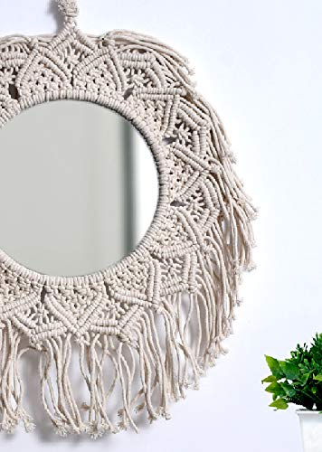 Sheen Decor Macrame Fringe Framed Round Wall Mirror, 20 x 20 cms