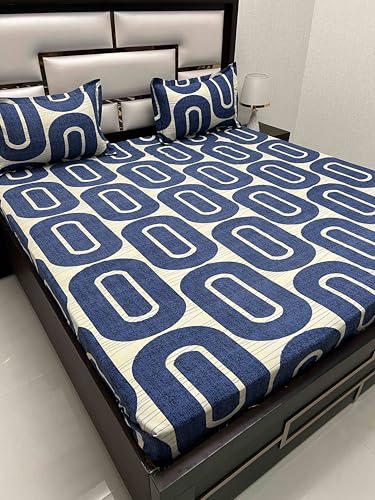 Pure Decor Leisure Fur Collection Microfiber King Size Soft Feel Bedsheet for Double Bed (108"X108") with 2 Pillow Covers PD 4426 - Geometric, Blue