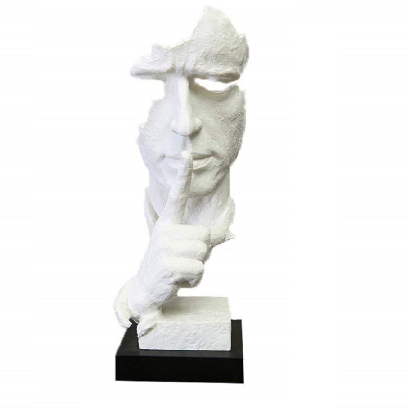 Abstract Sculptures Face Statues, Craftsman Handicrafts,The Thinker Statue/Keep Silence Sculpture (White with Black Base)