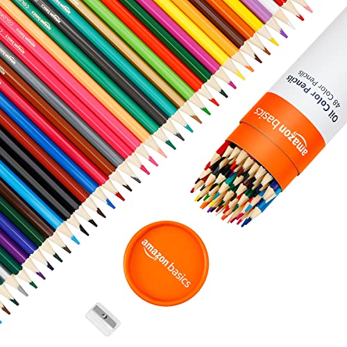 AmazonBasics Oil Color Pencil,48 Colors with a Pencil Sharpener