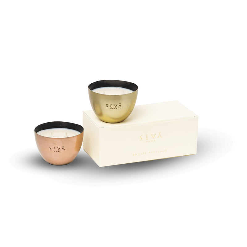 SEVA HOME Heirloom Bowl Mini Scented Candle - Set of 2 (Gold+Rosegold)