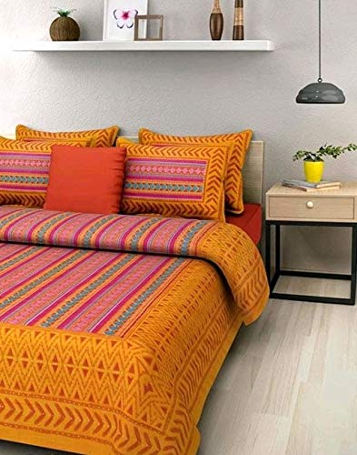 Monik Handicrafts Cotton 144 TC Bedsheet (Multicolour_Queen)